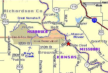 map of Ioways of Kansas and Nebraska